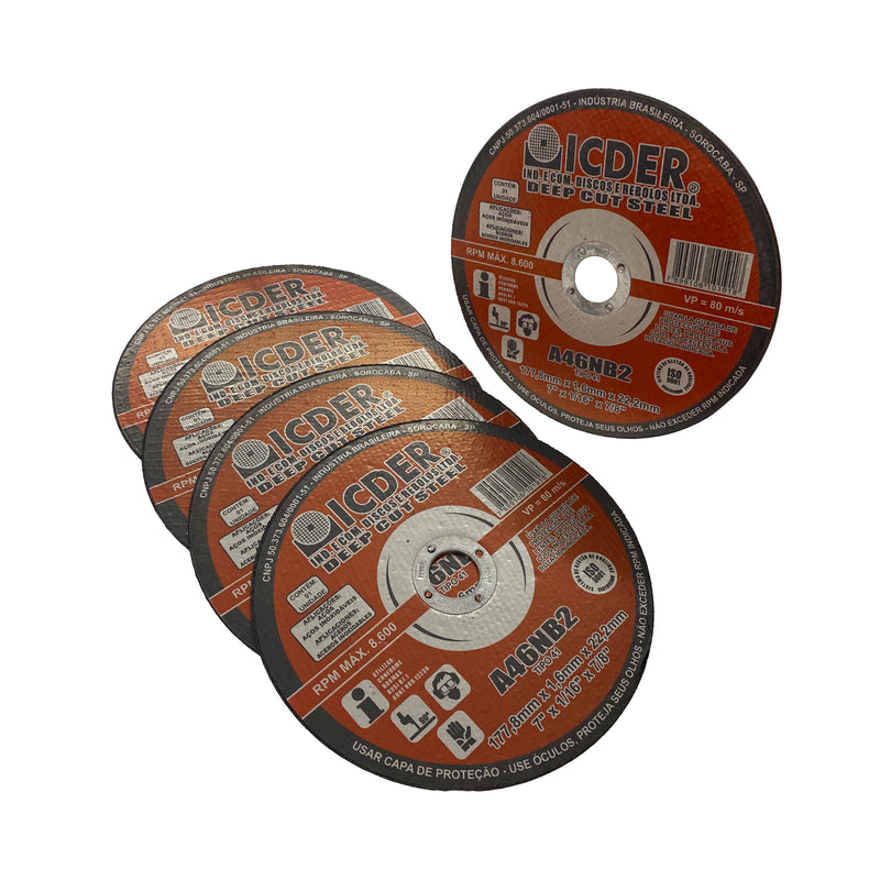 Disco De Corte - 7" x 1/16" x 7/8" - 2 Telas - Deep Cut - Icder - 177,8 x 1,60 x 22,2 mm