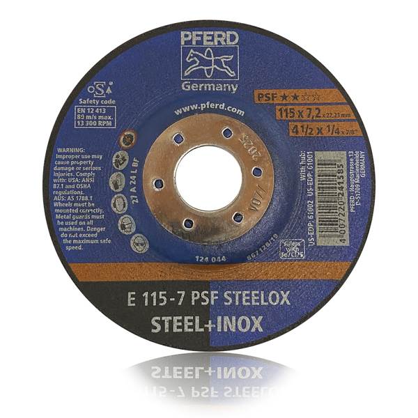 10 Dischi Sgrossatori PFERD E 115-7 PSF STEELOX - Grana 24, Per Acciaio E INOX - Art. 62011640 - Foto 13