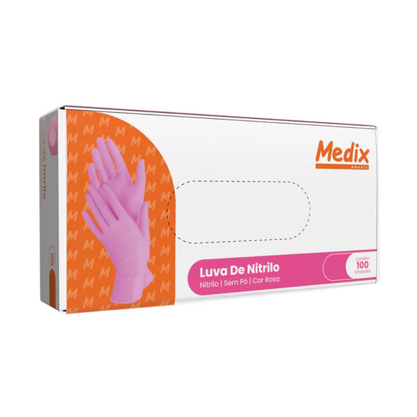 Luva Nitrílica Descartável G Rosa Medix | Caixa 100 Unidades | CA 44528