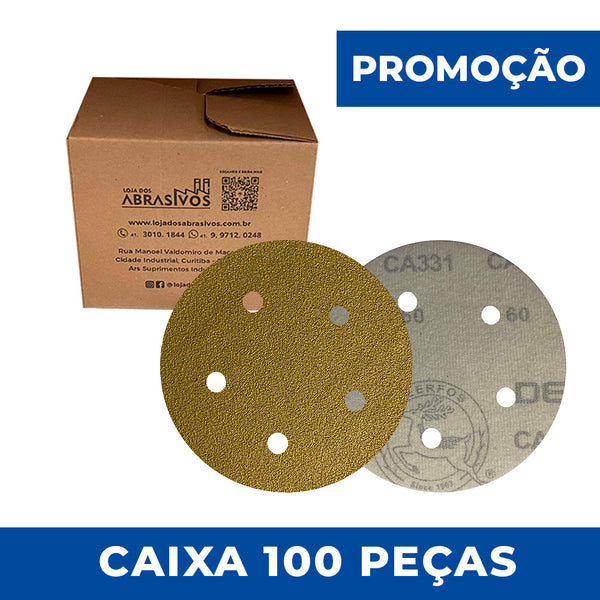 Disco Lixa Velcro 125 - 5" - CA331 - 5 Furos - Caixa com 100 un. - ESCOLHA O GRÃO