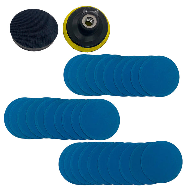 Kit Restauração de Farol – 30 Discos de Lixa Velcro 3" + Prato e Interface